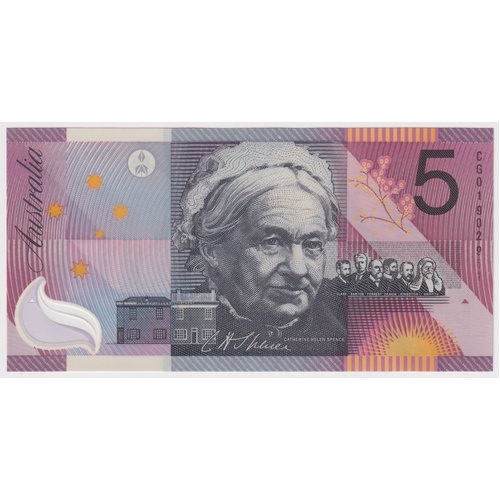 2001 $5 Note MacFarlane/Evans Federation R219 about Unc Faded Serial