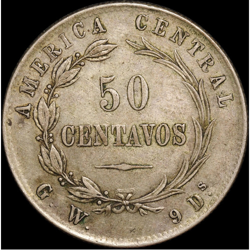 Costa Rica 1885 Silver 50 Centavos KM#124 good VF