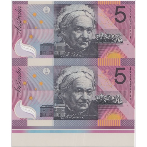 2001 5 Dollar Uncut Vertical Pair Federation MacFarlane Evans