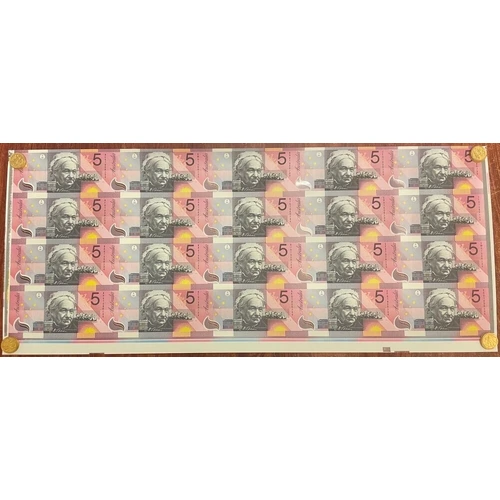 2001 5 Dollar Uncut 1/2 Sheet of 20 Notes Federation MacFarlane Evans