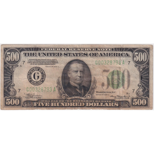 United States 1934-A 500 Dollars P# 434a about Fine