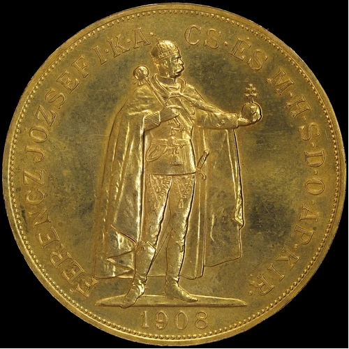 Hungary 1908 Gold 100 Korona KM#491 about Unc