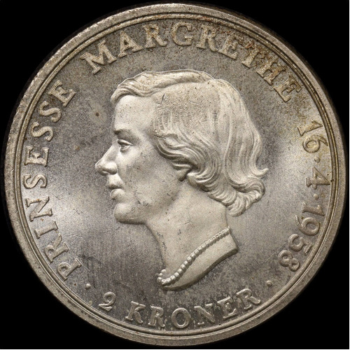 Denmark 1958 Silver 2 Kroner Frederick IX KM#845 Uncirculated