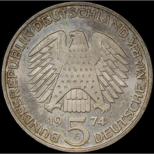 Germany 1974 Silver 5 Deutsche Mark KM#138 Uncirculated 25 Jahre Grundgesetz
