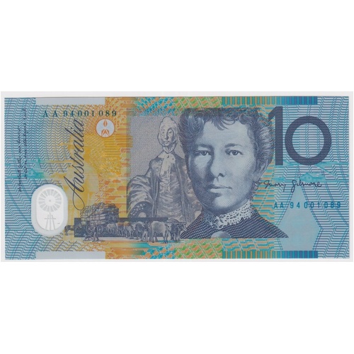 1994 $10 Note Fraser/Evans Grey Dobell AA94 1st Prefix R316bF Unc ex NPA Folder