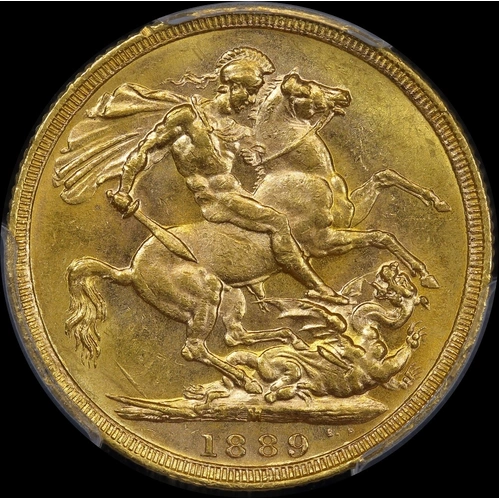 1889 Melbourne Jubilee Head Sovereign 2nd Obverse Angled J S-3867B PCGS MS62