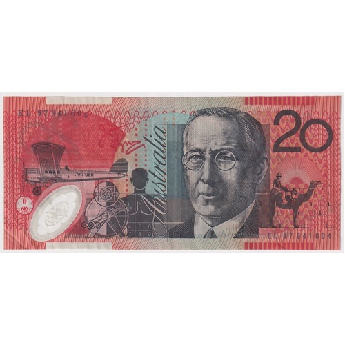 1997 $20 Note Macfarlane/Evans R418a good VF Dropped Digit in Serial