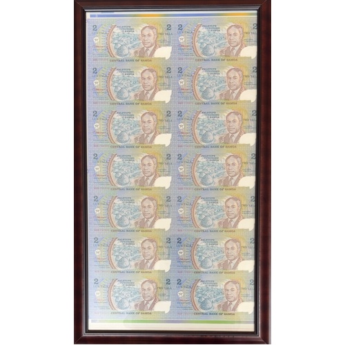 Samoa 1990 2 Tala Uncut Sheet of 14 Notes in Frame Uncirculated