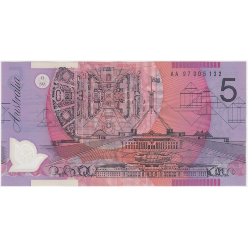 1997 $5 Note AA97 Black Serials MacFarlane/Evans ex NPA Folder