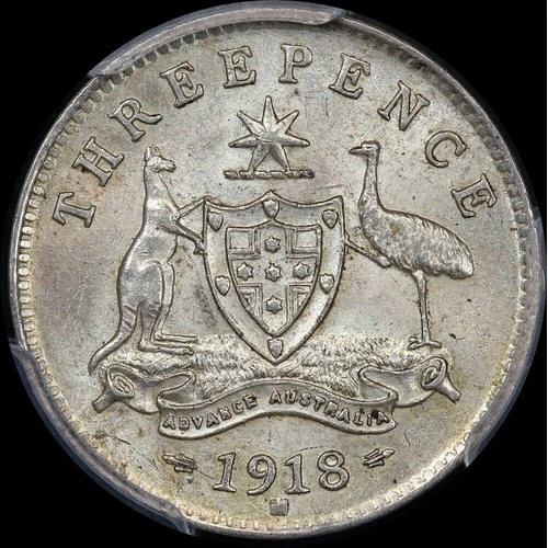 1918 Threepence Choice Uncirculated (PCGS MS62)