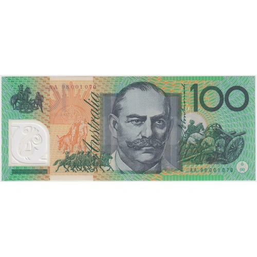 1998 $100 Note AA98 First Prefix MacFarlane/Evans R618bF ex NPA Folder