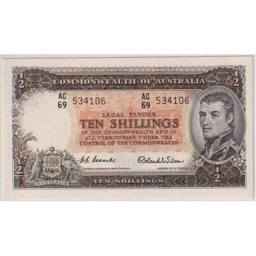 1954 Ten Shilling Coombs/Wilson R16 PMG Choice Unc 64