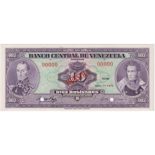 Venezuela 11.4.1972 Specimen 10 Bolivares P# 61s1 Uncirculated