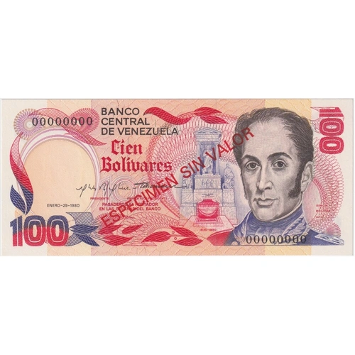 Venezuela 29.1.1980 Specimen 100 Bolivares P# 59s Uncirculated