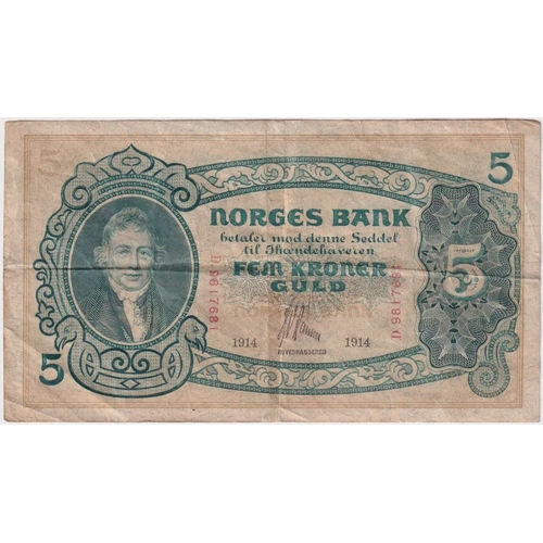 Norway 1914 5 Kroner (Christie Issue) P#7a Fine