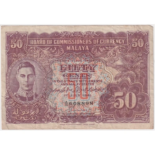 Malaya 1941 50 Cents Pick# 10 Very Fine