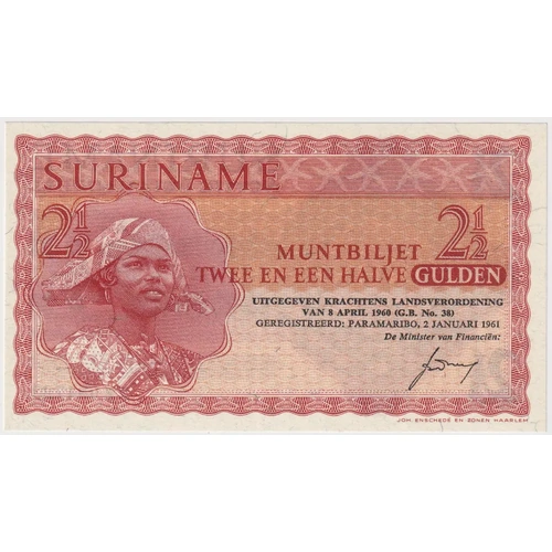 Suriname 1961 2.5 Gulden Pick# 117a Uncirculated