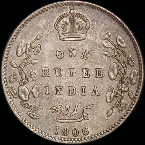 British India 1906 Silver Rupee KM# 508 EF