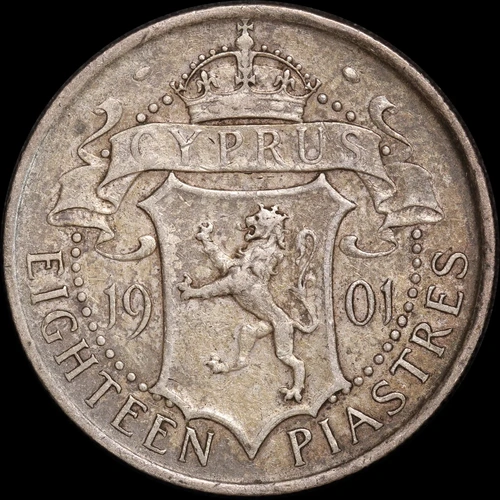 Cyprus 1901 Silver 18 Piastres KM# 7 good VF