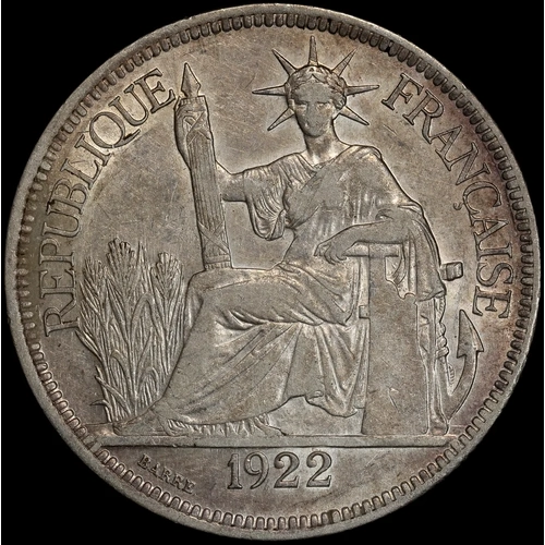 French Indo China 1922 Silver Piastre KM#5a.2 good EF