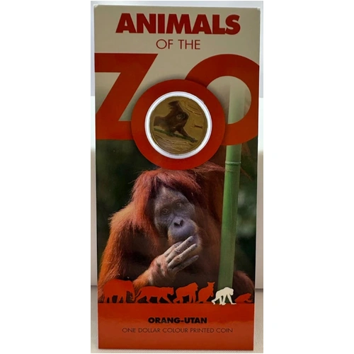2012 Coloured 1 Dollar Uncirculated Coin Animals of the Zoo Orangutan