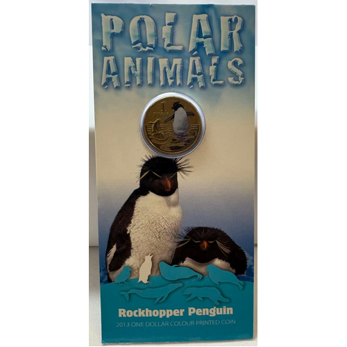2013 Coloured 1 Dollar Uncirculated Coin Polar Series Rockhopper Penguin