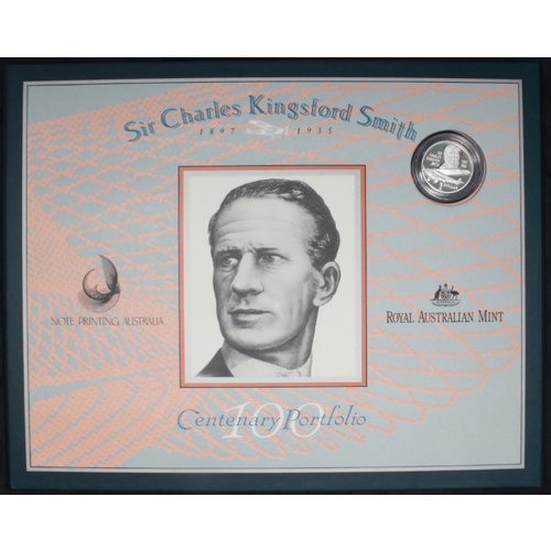 1997 Kingsford Smith ADK Last Prefix $20 Note & $1 Silver Proof Coin Set