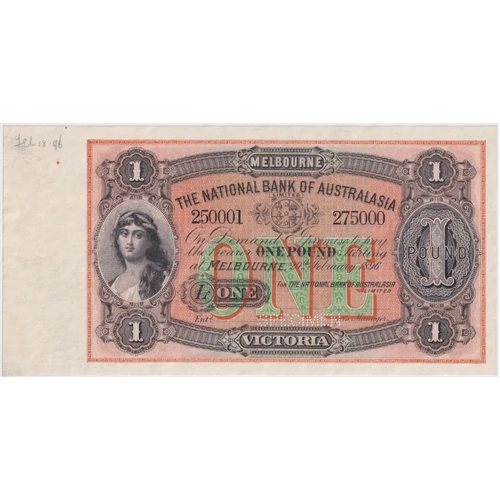 National Bank of Australasia (Melbourne) 1896 1 Pound Unissued Specimen Note MVR# 4m good EF