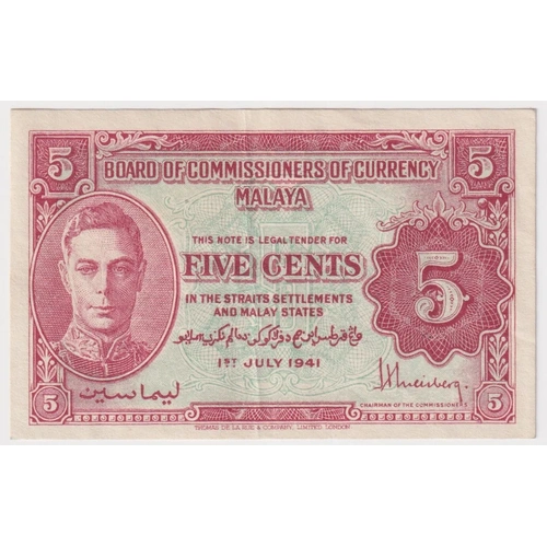 Malaya 1941 5 Cents P#7 good EF