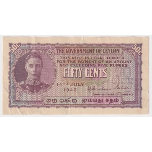 Ceylon 1942 50 Cents P#35 Extremely Fine