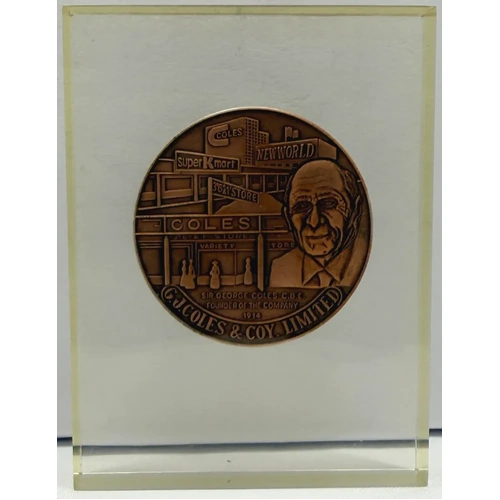 1984 G.J. Coles Copper Medallion Sealed in Perspex