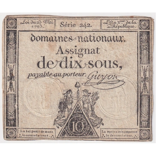 France 23.5.1793 10 Sols Assignat P# A.69 Very Fine