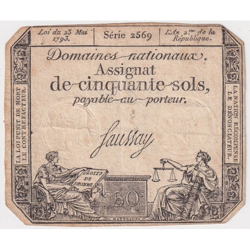 France 23.5.1793 50 Sols Assignat P# A.71 Very Fine