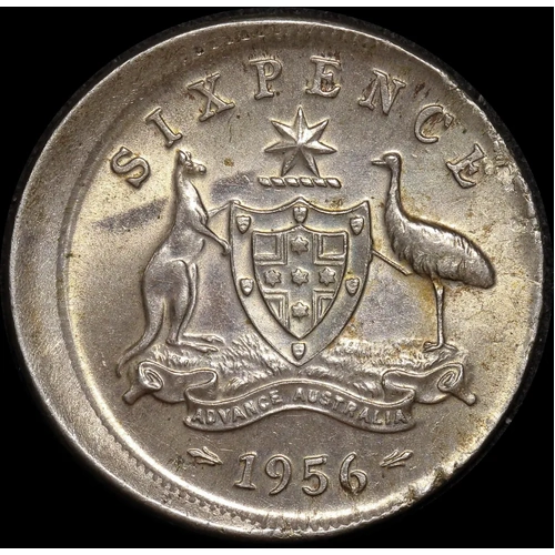 1956 Sixpence 3mm Offstrike Error about Unc