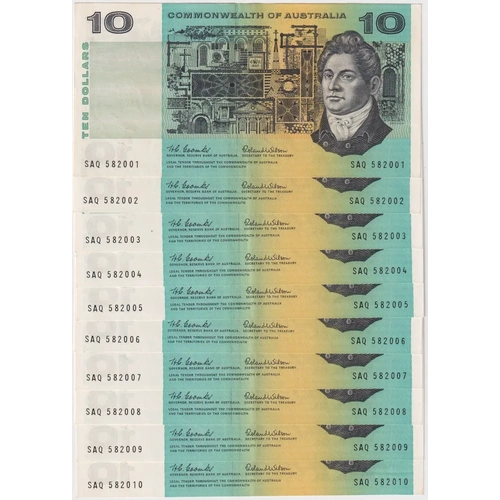 1966 $10 Note Consecutive Run of 10 Coombs/Wilson R301 about Uncirculated