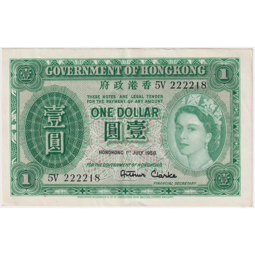 Hong Kong 1958 $1 Note P#324Ab about Unc