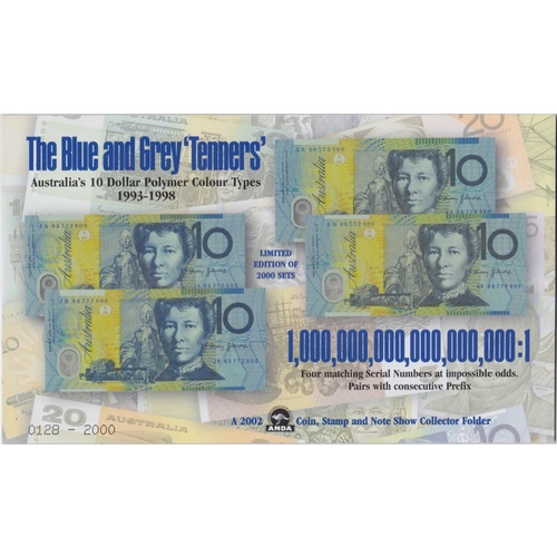 1998 Ten Dollar Folder Blue and Grey Tenners