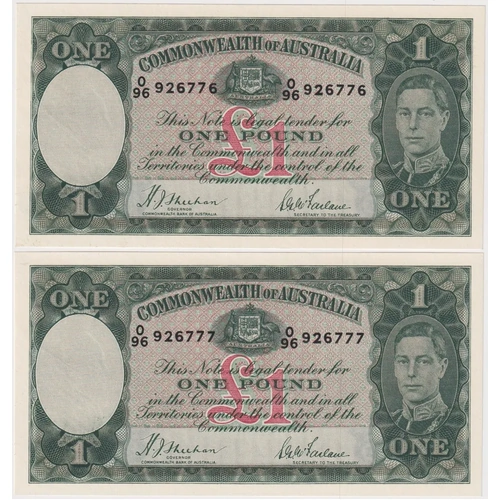 1938 One Pound Consecutive Pair Sheehan/McFarlane R29 Uncirculated