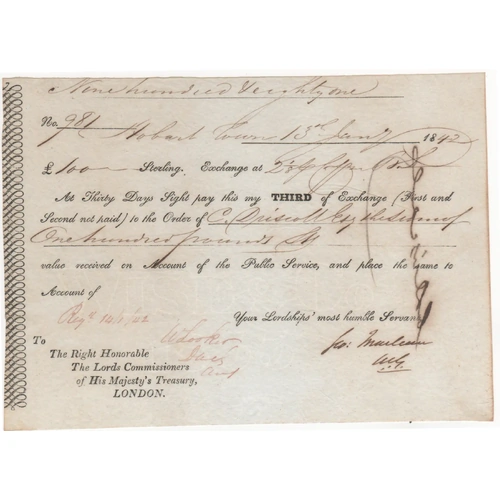 Van Diemen's Land Commissariat Office Bill (Third) of Exchange 1842