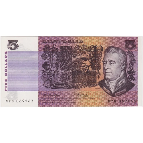 1976 $5 Note OCR-B Serials Side Thread Knight/Wheeler R206cL good EF