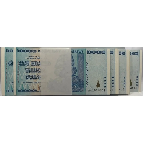 Zimbabwe 2008 100 Trillion Dollars Bundle of 100 Notes Uncirculated