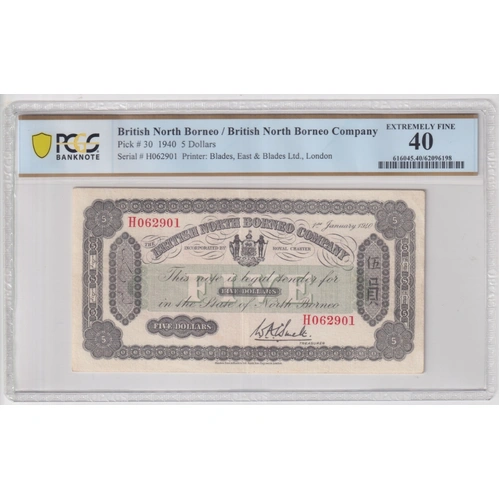British North Borneo 1940 5 Dollars P# 30 PCGS EF40
