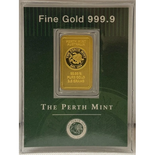 Perth Mint Fine Gold 2.5 Gram Minted Ingot