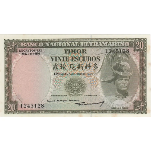 Timor 1967 20 Escudos Pick#26 Uncirculated