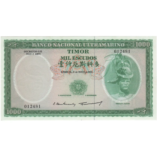 Timor 1968 1,000 Escudos Pick#30 Uncirculated