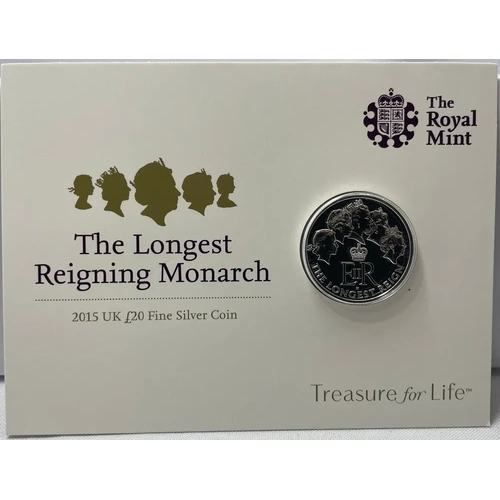 United Kingdom 2015 Fine Silver 20 Pounds BU Coin The Longest Reigning Monarch