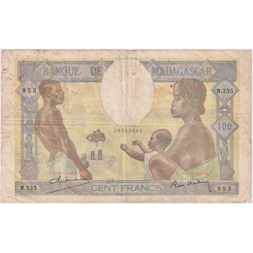 Madagascar 1937 100 Francs P#40b Fine