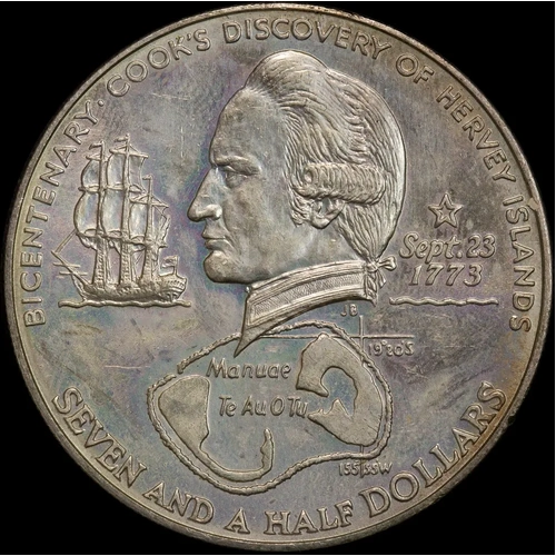 Cook Islands 1974 Silver 7.5 Dollars KM#10 Uncirculated Hervey Islands Discovery