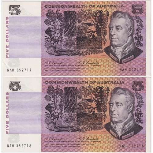 1967 $5 Note Consecutive Pair Coombs/Randall R202 Extremely Fine
