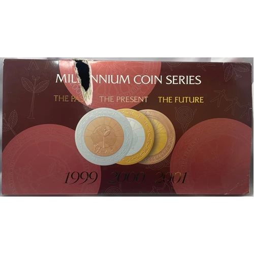 1999 - 2001 10 Dollar Proof Coin Trio Past Present Future Millennium - Damaged Packaging